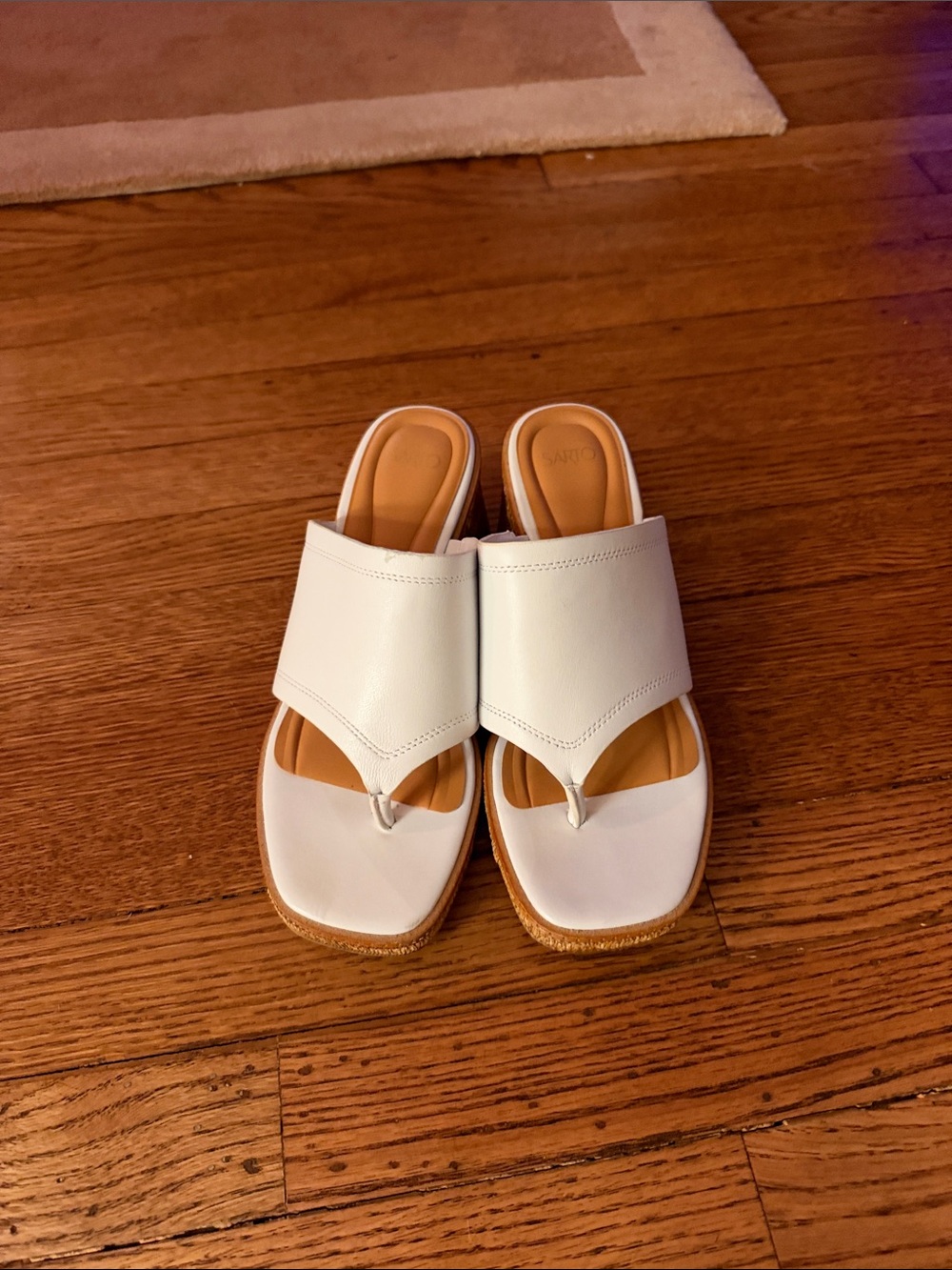 SARTO By Franco Sarto White Leather Thong Mules